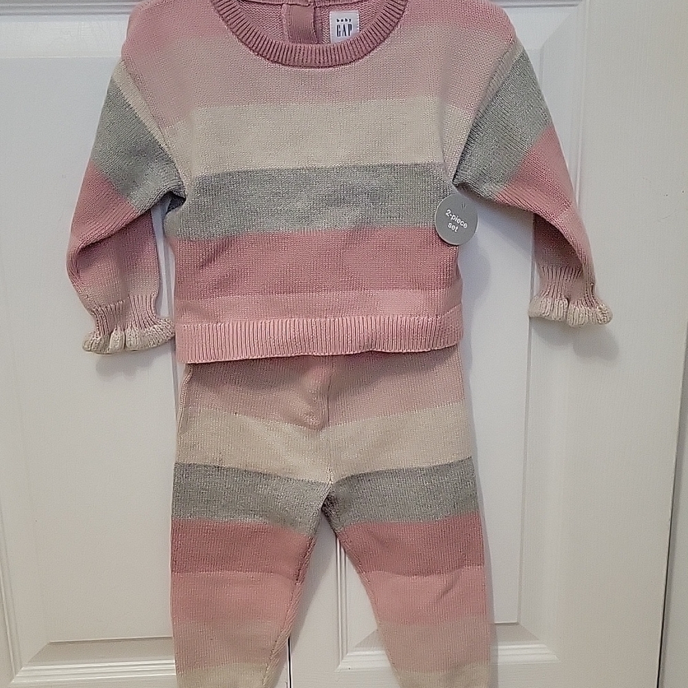 GAP Toddler Pink Striped Sweater Set